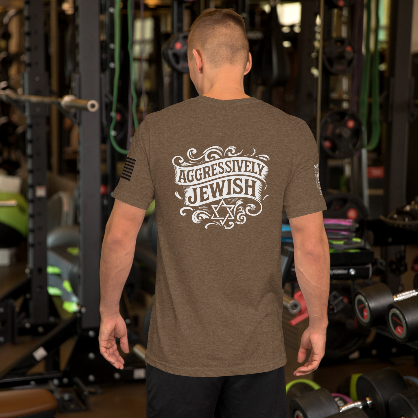 Aggressively Jewish - American (back and sleeve logos) - Men's/Unisex