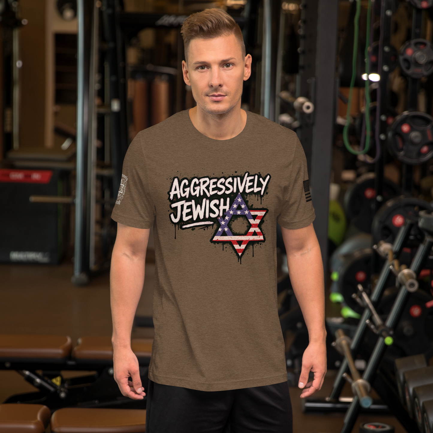 Aggressively Jewish - American (back and sleeve logos) - Men's/Unisex