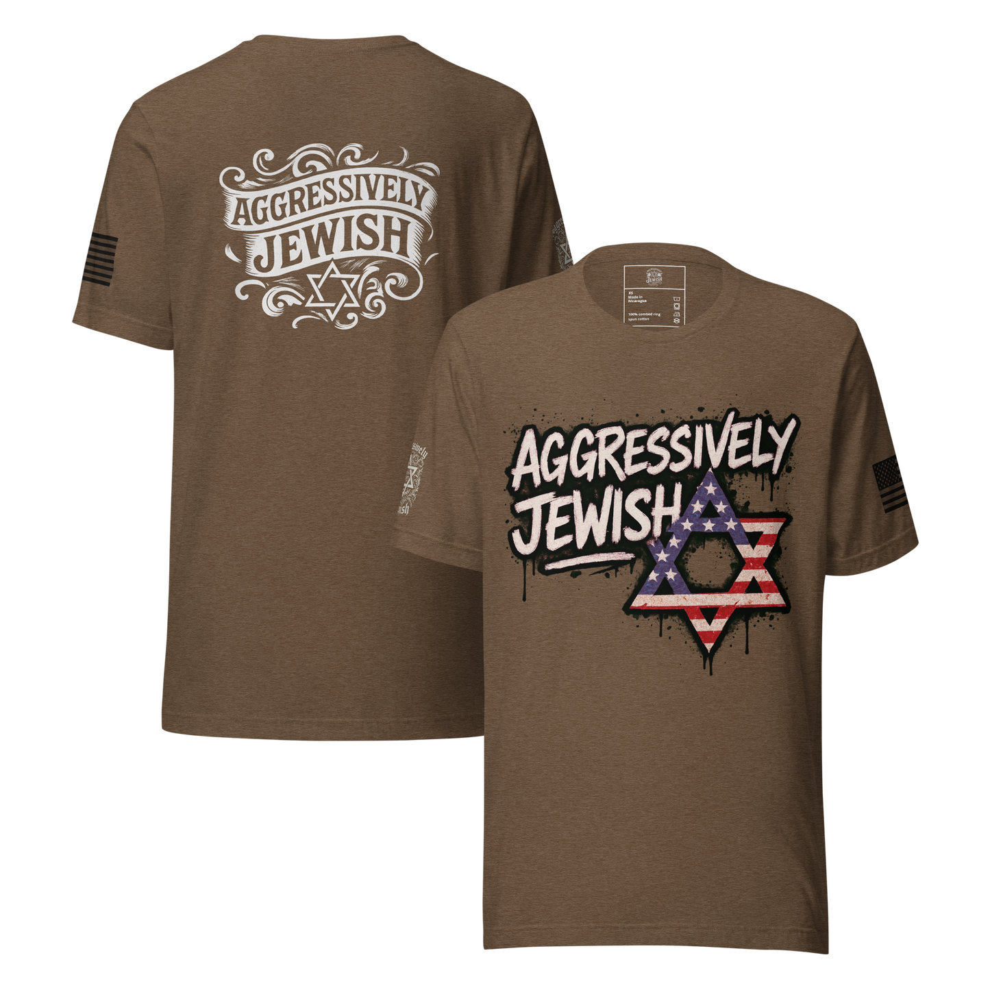 Aggressively Jewish - American (back and sleeve logos) - Men's/Unisex