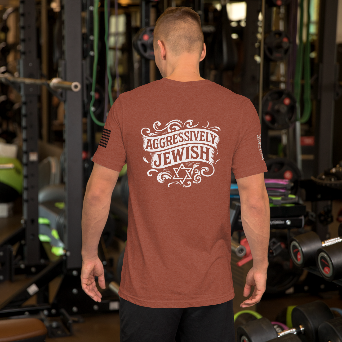 Aggressively Jewish - American (back and sleeve logos) - Men's/Unisex