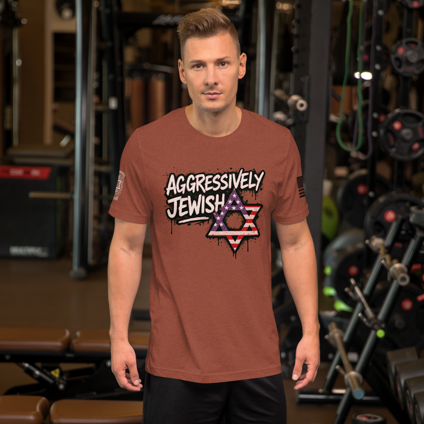Aggressively Jewish - American (back and sleeve logos) - Men's/Unisex