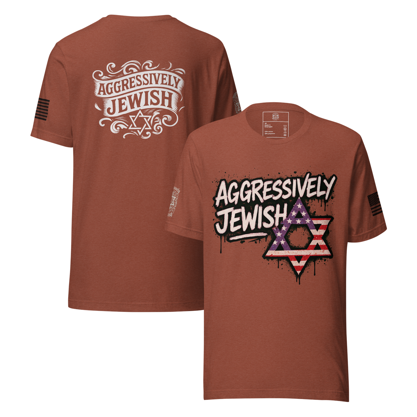 Aggressively Jewish - American (back and sleeve logos) - Men's/Unisex