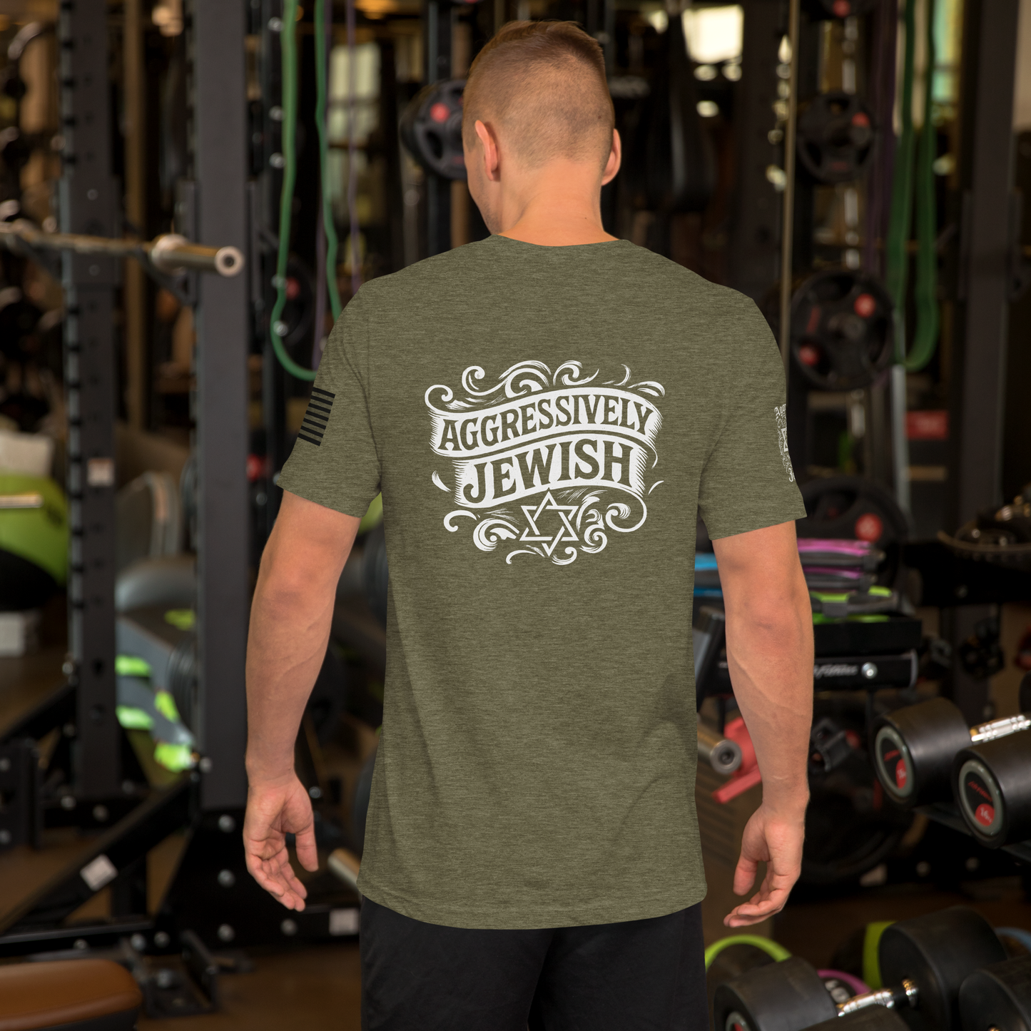 Aggressively Jewish - American (back and sleeve logos) - Men's/Unisex