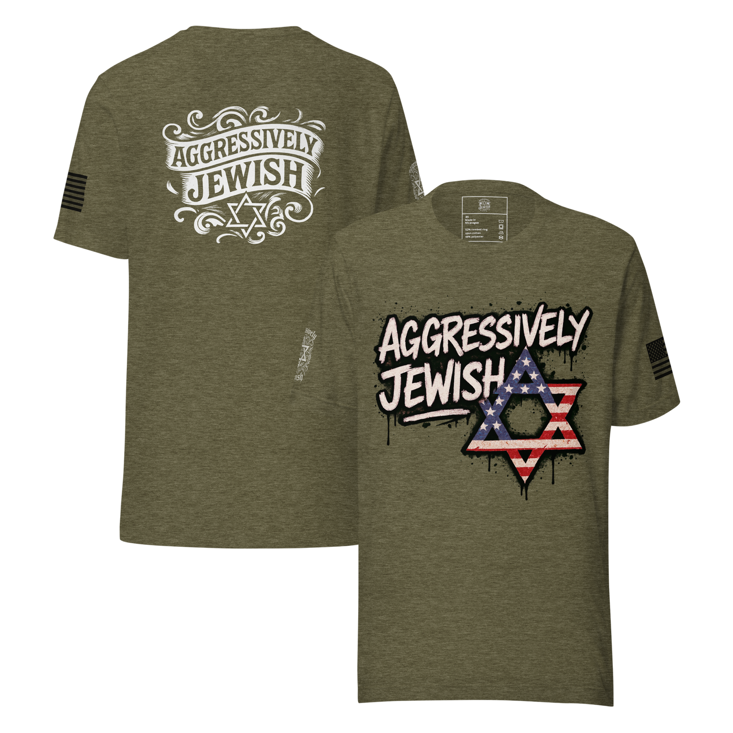 Aggressively Jewish - American (back and sleeve logos) - Men's/Unisex