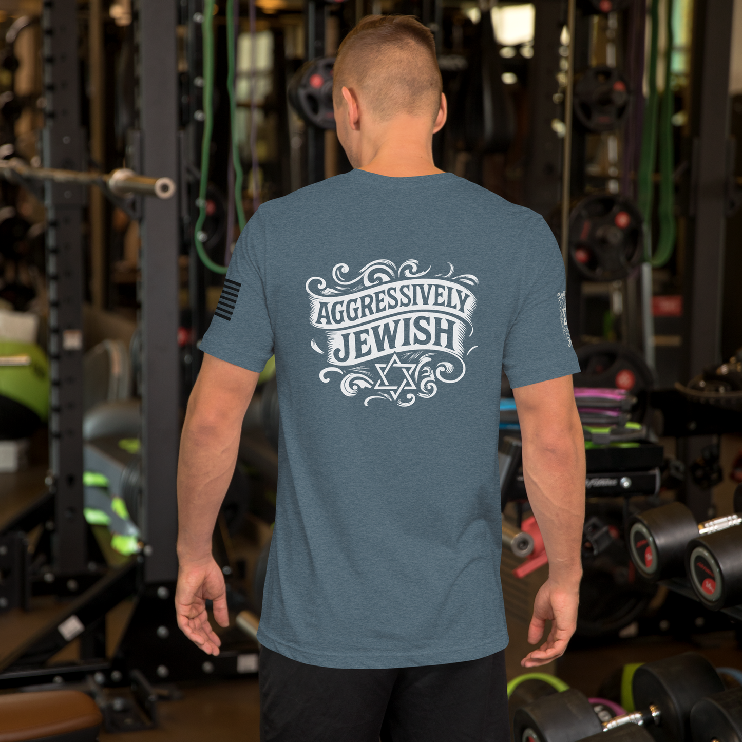 Aggressively Jewish - American (back and sleeve logos) - Men's/Unisex