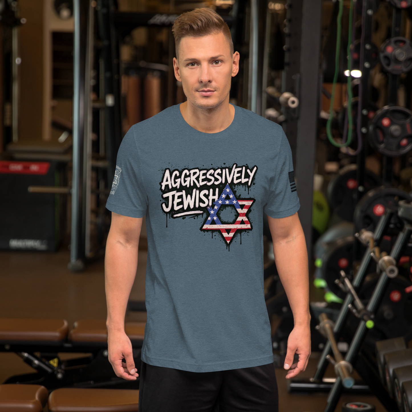 Aggressively Jewish - American (back and sleeve logos) - Men's/Unisex
