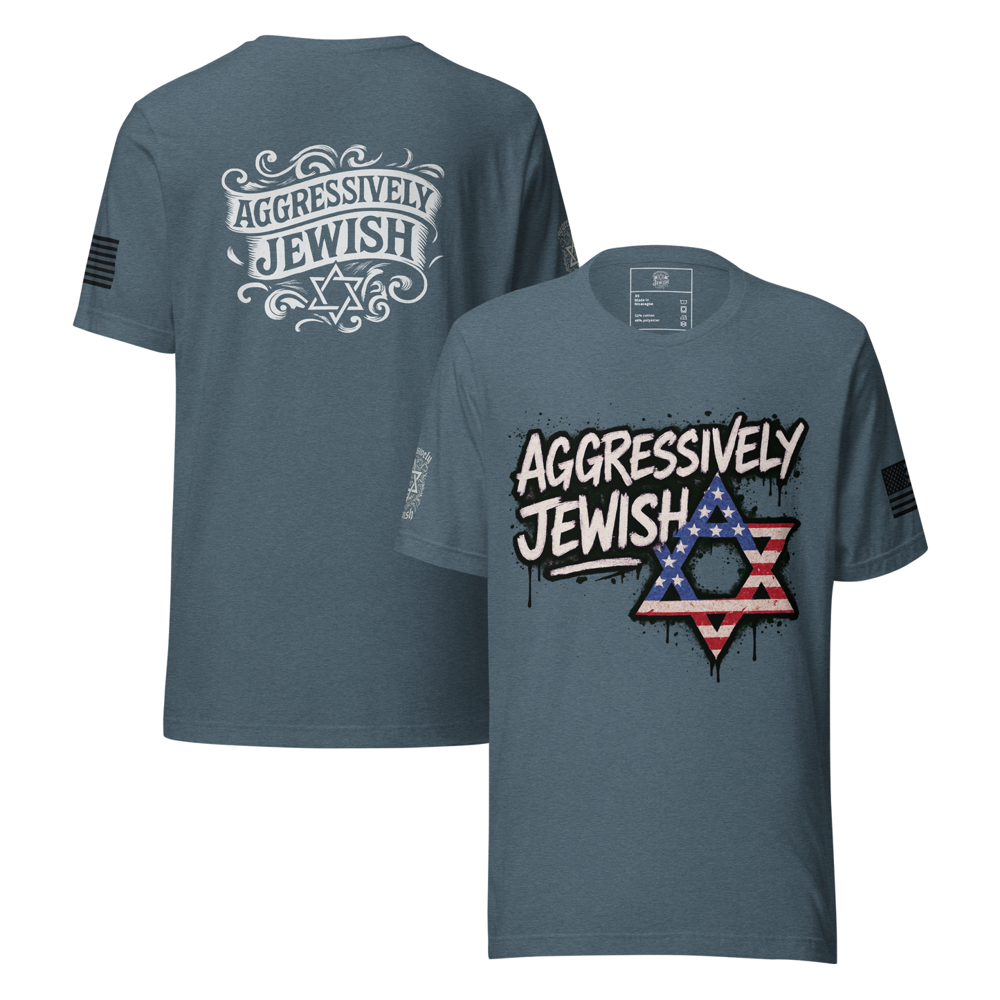Aggressively Jewish - American (back and sleeve logos) - Men's/Unisex