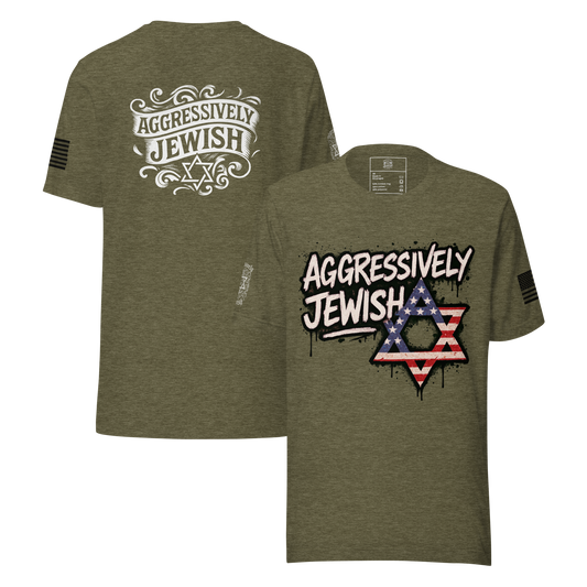 Aggressively Jewish - American (back and sleeve logos) - Men's/Unisex